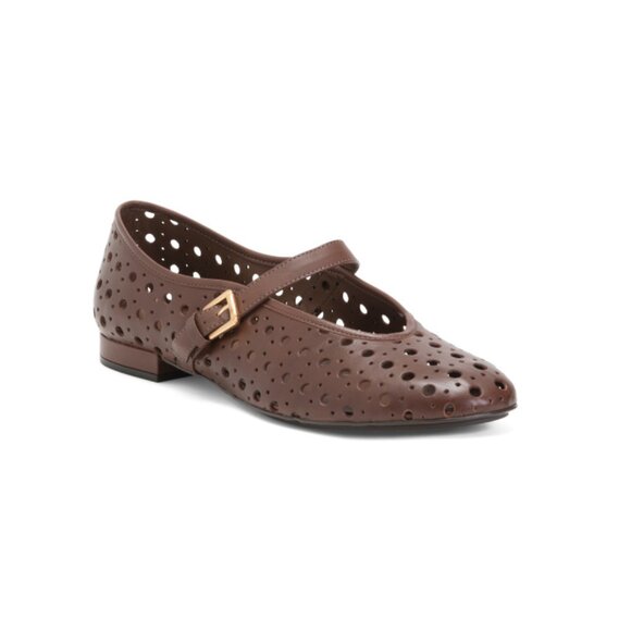 BERNARDO Mahogany Made In Brazil Leather Borden Perforated Ballerina Flats - Picture 1 of 2